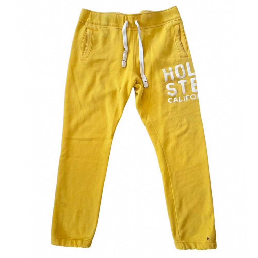 Hollister California Mens XL Yellow Graphic Logo Jogger Sweatpants Fleece Pant